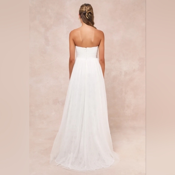 Lulus Blissful Forever White Tulle Lace Strapless Pleated Maxi Dress S Wedding - Picture 5 of 11
